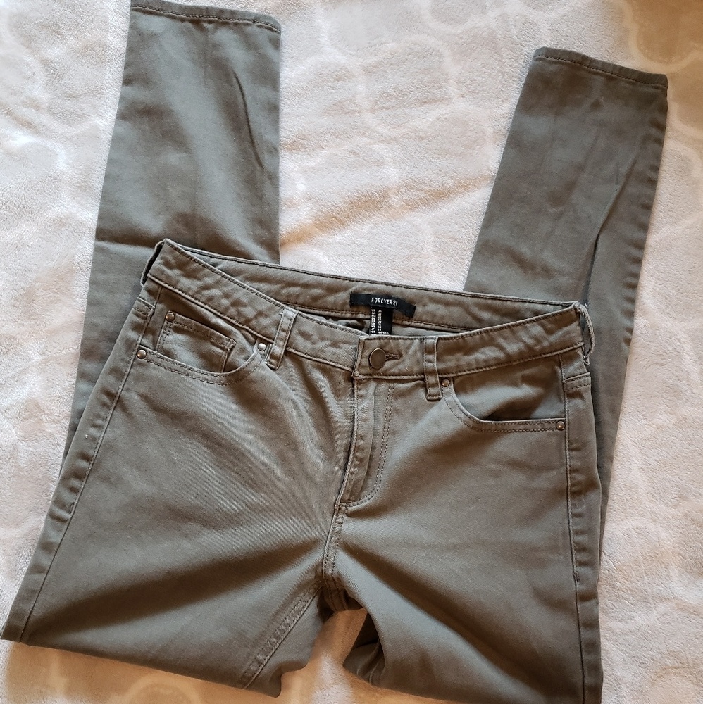 Olive Green Crop Skinny Jeans